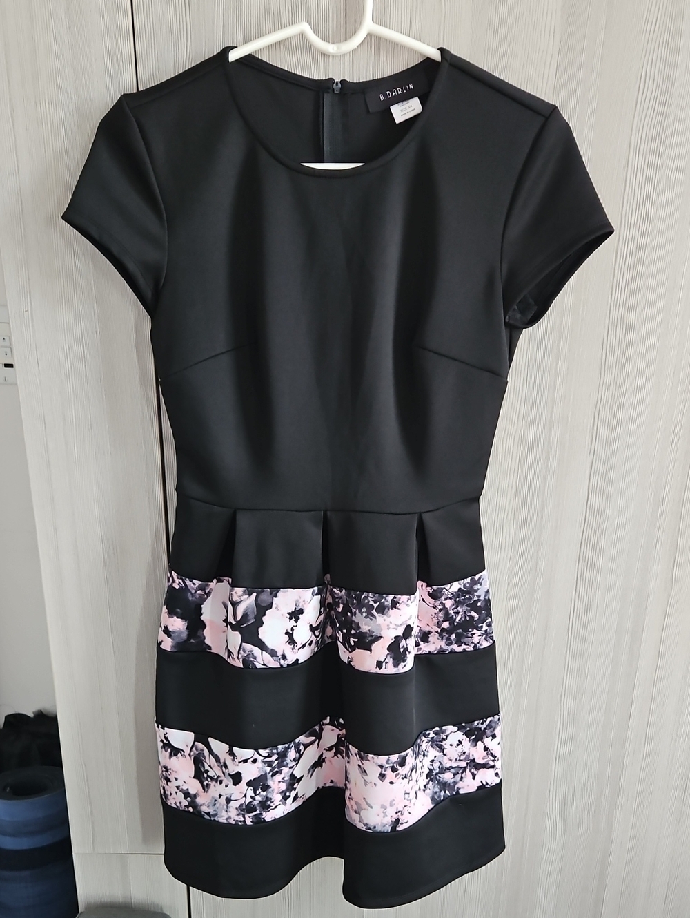 B Darlin Black Mini Dress with Blush Floral Bands